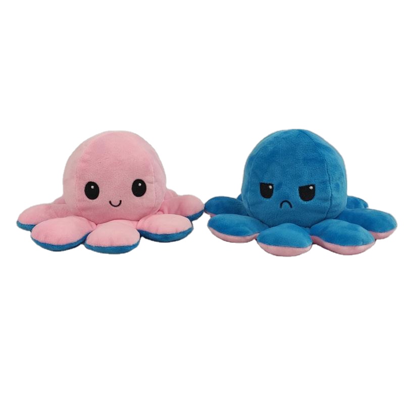 happy pink octopus on the left and not happy octopus on the right  