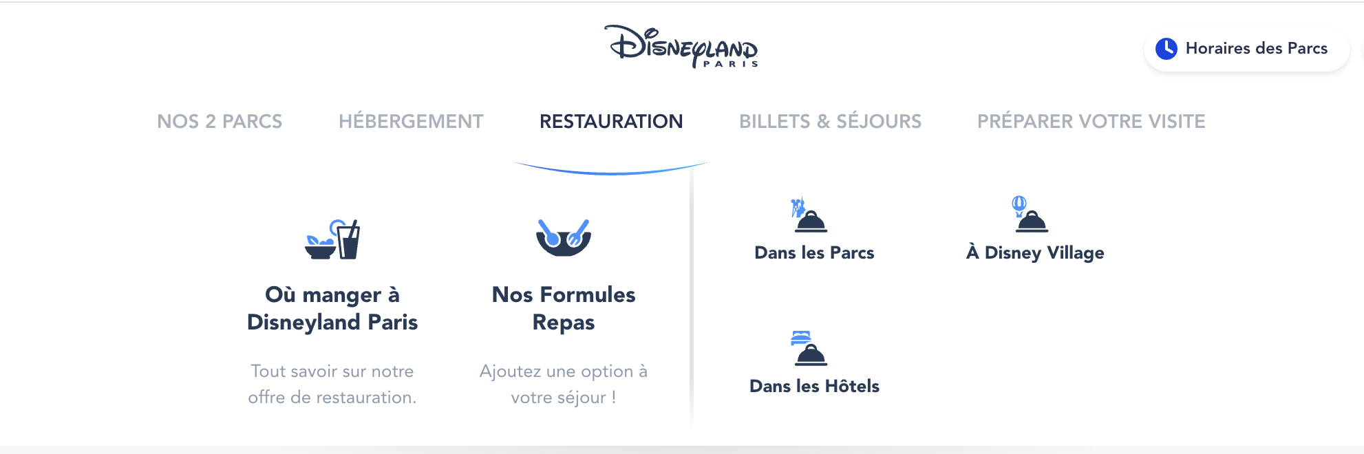 Rubrique pour réserver une table au restaurant de votre choix afin de gagner du temps à Disneyland Paris