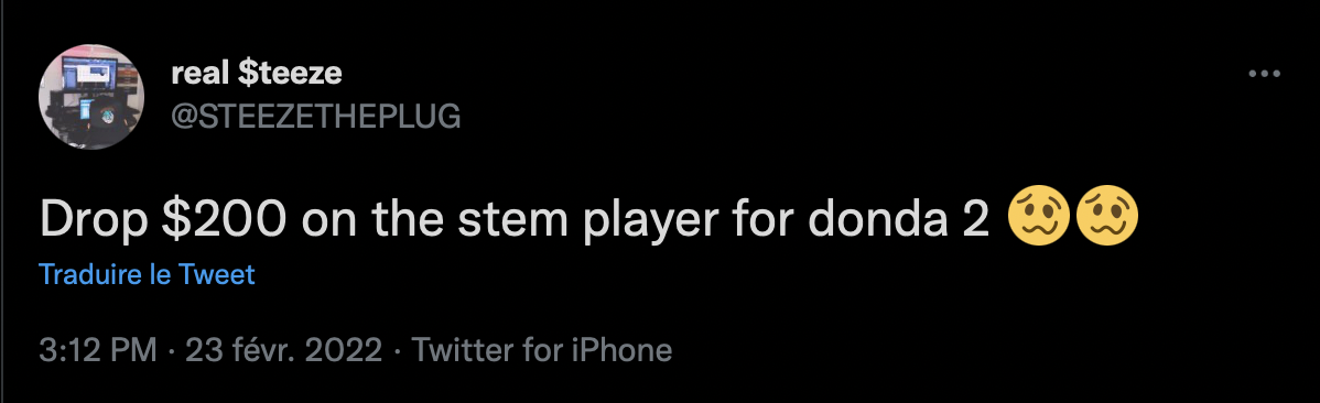 Capture d'écran d'un tweet critiquant le Stem Player